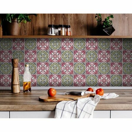 HOMEROOTS 6 x 6 in. Vintage Cran & Green Peel & Stick Removable Tiles 400167